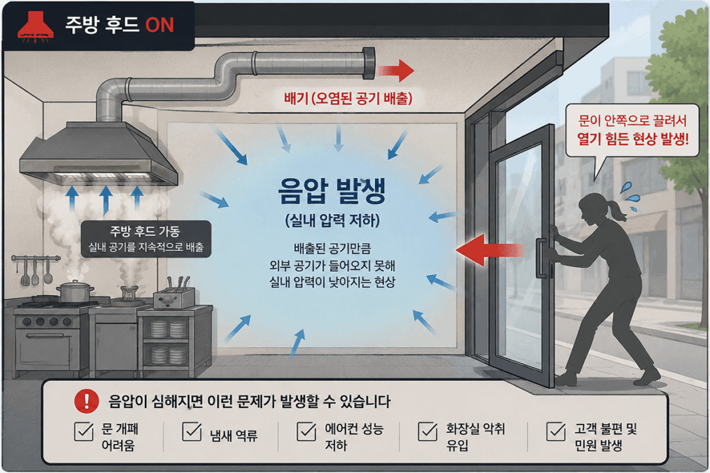 배기만 있고 급기가 없는 상태 개념도
