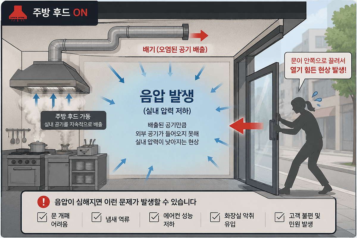 배기만 있고 급기가 없는 상태 개념도