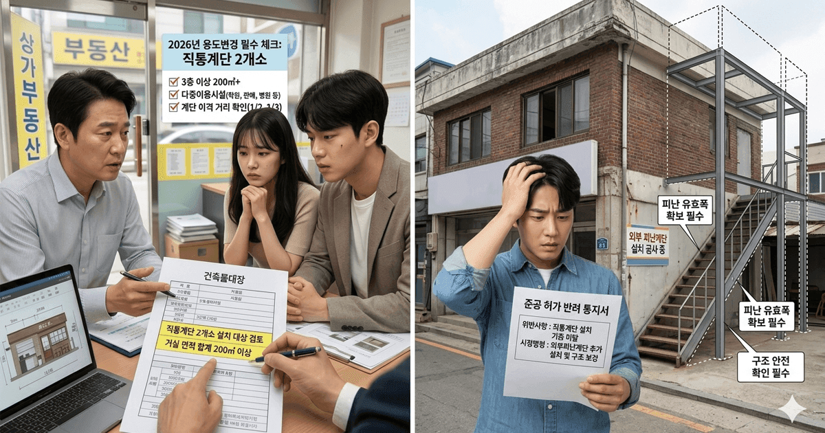 용도변경 시 직통계단 2개소 기준