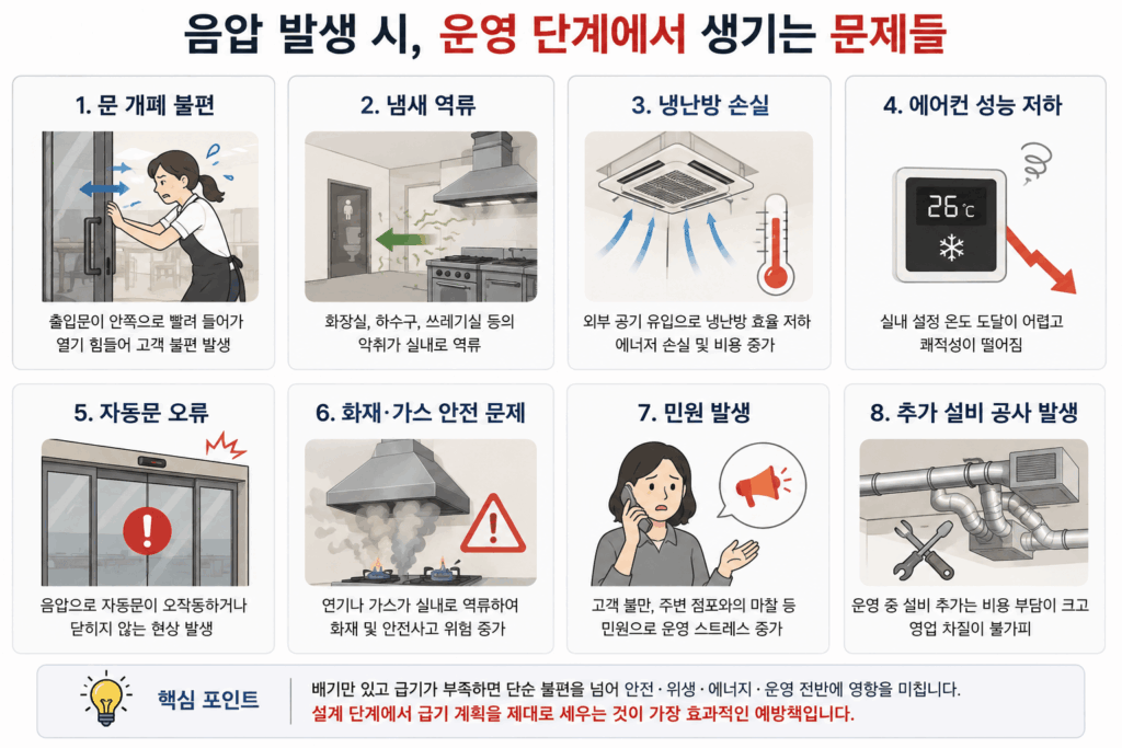 음압발생시 운영단계에서 생기는 문제들