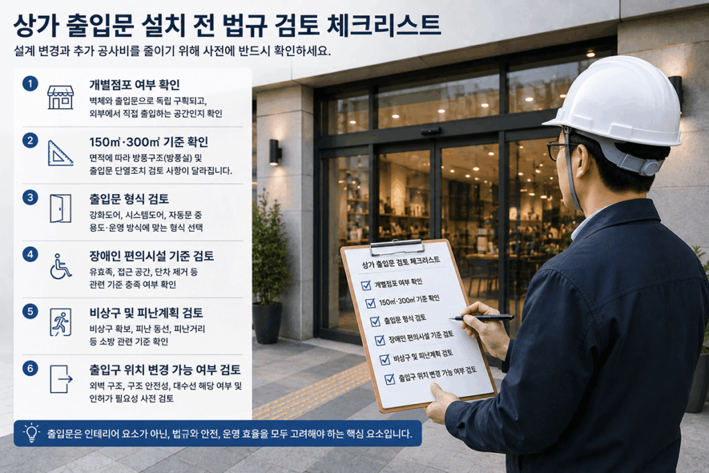 상가 출입문 설치 전 법규 검토 체크리스트